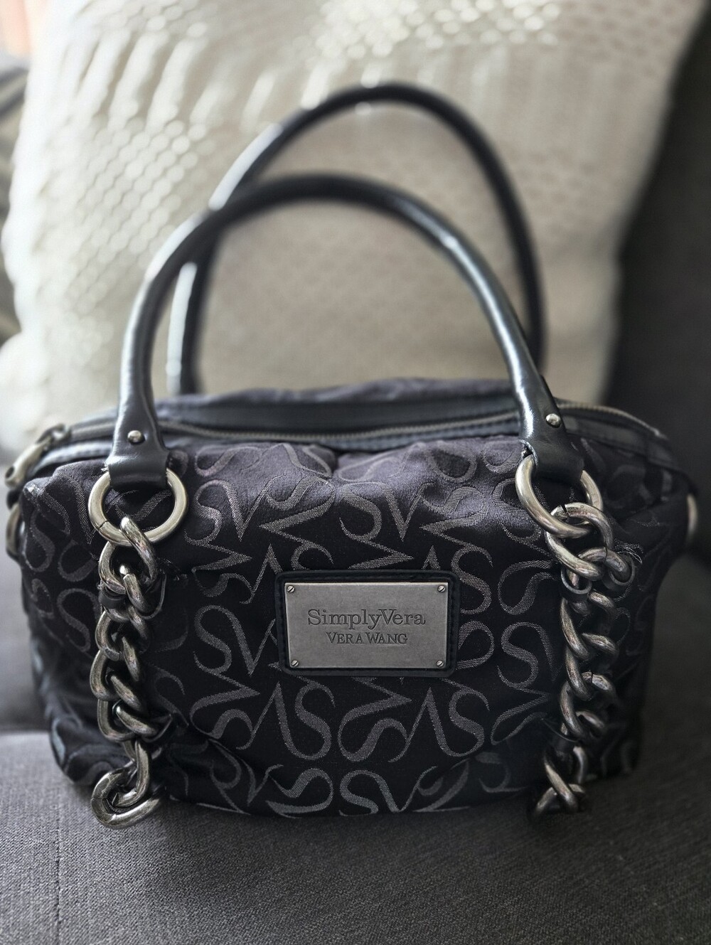 Simply Vera Vera Wang Black Logo Chain-Handle Satchel